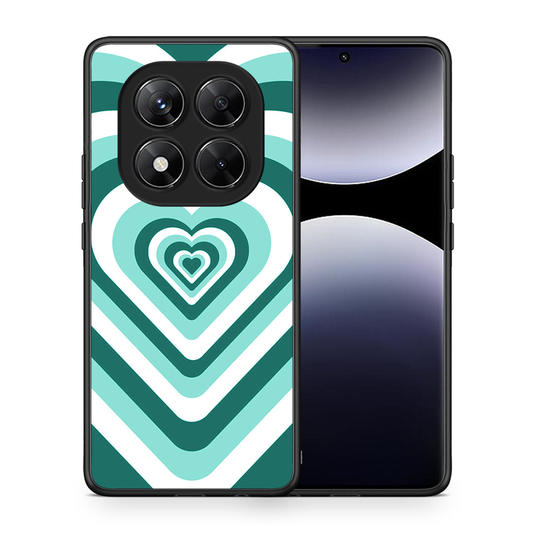 Θήκη Xiaomi Redmi Note 14 Pro 5G / Poco X7 Green Hearts από τη Smartfits με σχέδιο στο πίσω μέρος και μαύρο περίβλημα | Xiaomi Redmi Note 14 Pro 5G / Poco X7 Green Hearts case with colorful back and black bezels
