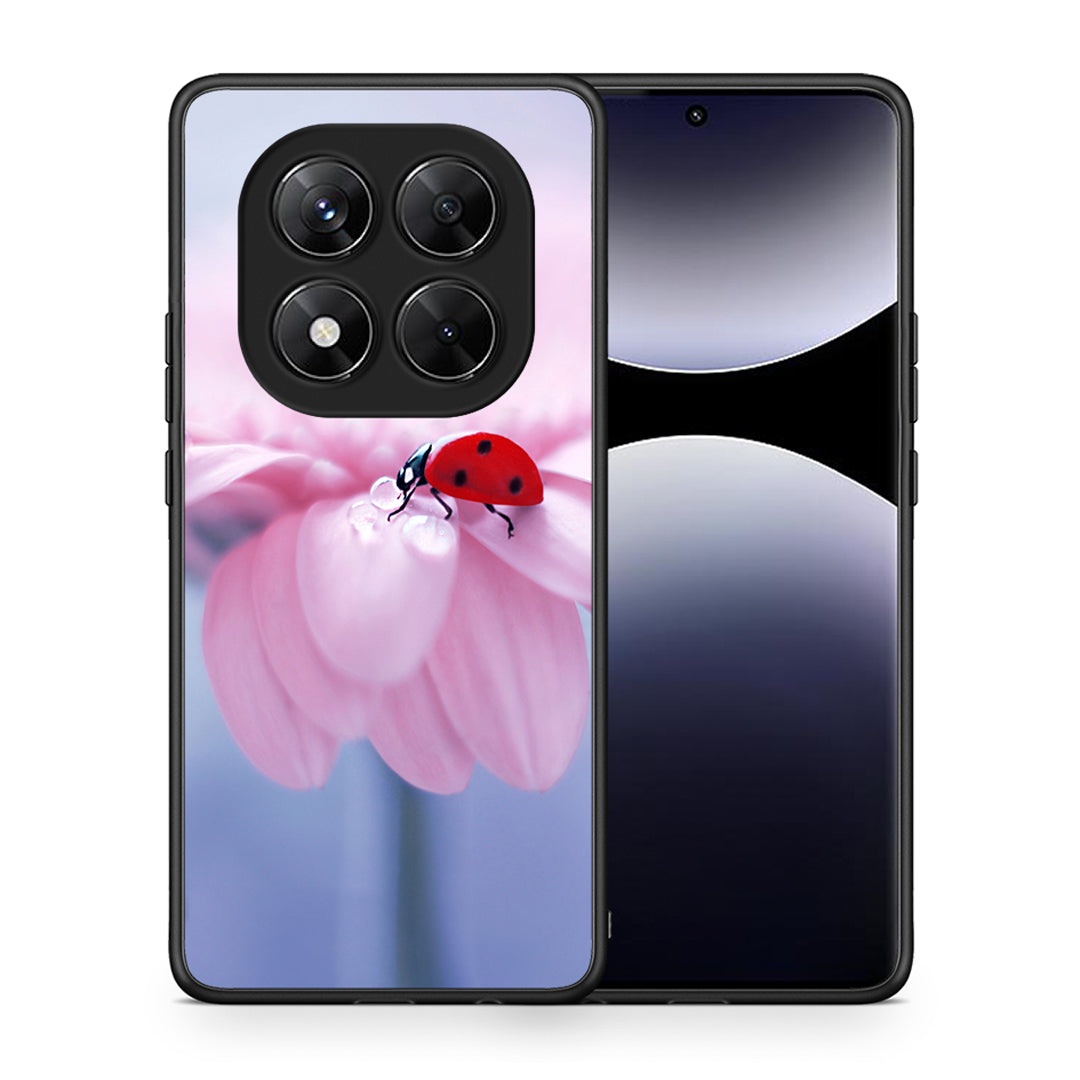 Θήκη Xiaomi Redmi Note 14 Pro 5G / Poco X7 Ladybug Flower από τη Smartfits με σχέδιο στο πίσω μέρος και μαύρο περίβλημα | Xiaomi Redmi Note 14 Pro 5G / Poco X7 Ladybug Flower case with colorful back and black bezels