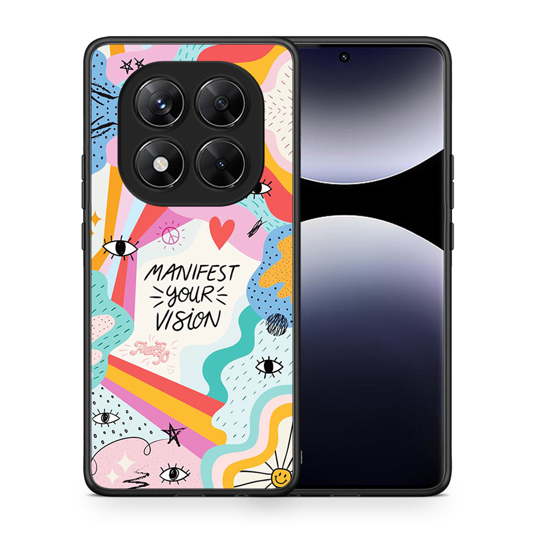Θήκη Xiaomi Redmi Note 14 Pro 5G / Poco X7 Manifest Your Vision από τη Smartfits με σχέδιο στο πίσω μέρος και μαύρο περίβλημα | Xiaomi Redmi Note 14 Pro 5G / Poco X7 Manifest Your Vision case with colorful back and black bezels