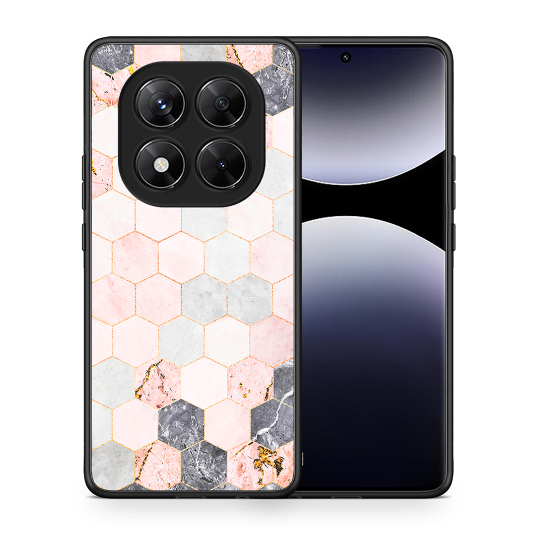 Θήκη Xiaomi Redmi Note 14 Pro 5G / Poco X7 Hexagon Pink Marble από τη Smartfits με σχέδιο στο πίσω μέρος και μαύρο περίβλημα | Xiaomi Redmi Note 14 Pro 5G / Poco X7 Hexagon Pink Marble case with colorful back and black bezels