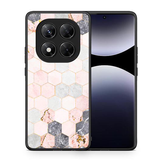 Θήκη Xiaomi Redmi Note 14 Pro 5G / Poco X7 Hexagon Pink Marble από τη Smartfits με σχέδιο στο πίσω μέρος και μαύρο περίβλημα | Xiaomi Redmi Note 14 Pro 5G / Poco X7 Hexagon Pink Marble case with colorful back and black bezels