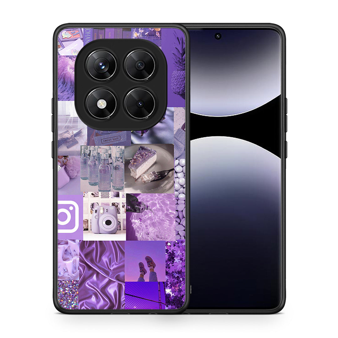 Θήκη Xiaomi Redmi Note 14 Pro 5G / Poco X7 Purple Aesthetic Collage από τη Smartfits με σχέδιο στο πίσω μέρος και μαύρο περίβλημα | Xiaomi Redmi Note 14 Pro 5G / Poco X7 Purple Aesthetic Collage case with colorful back and black bezels