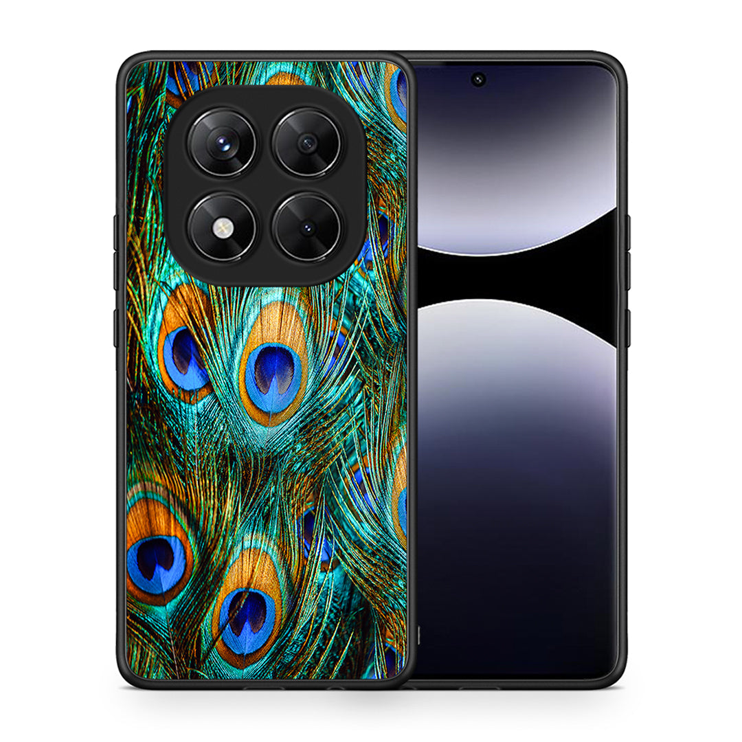 Θήκη Xiaomi Redmi Note 14 Pro 5G / Poco X7 Real Peacock Feathers από τη Smartfits με σχέδιο στο πίσω μέρος και μαύρο περίβλημα | Xiaomi Redmi Note 14 Pro 5G / Poco X7 Real Peacock Feathers case with colorful back and black bezels