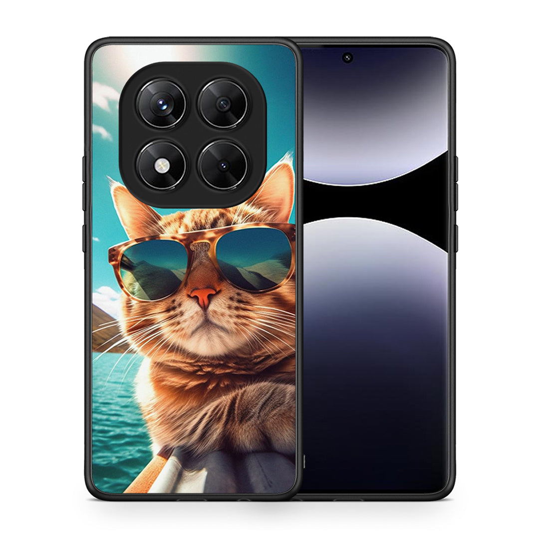 Θήκη Xiaomi Redmi Note 14 Pro 5G / Poco X7 Summer Cat από τη Smartfits με σχέδιο στο πίσω μέρος και μαύρο περίβλημα | Xiaomi Redmi Note 14 Pro 5G / Poco X7 Summer Cat case with colorful back and black bezels