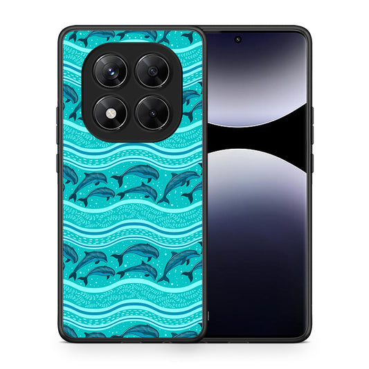 Θήκη Xiaomi Redmi Note 14 Pro 5G / Poco X7 Swimming Dolphins από τη Smartfits με σχέδιο στο πίσω μέρος και μαύρο περίβλημα | Xiaomi Redmi Note 14 Pro 5G / Poco X7 Swimming Dolphins case with colorful back and black bezels