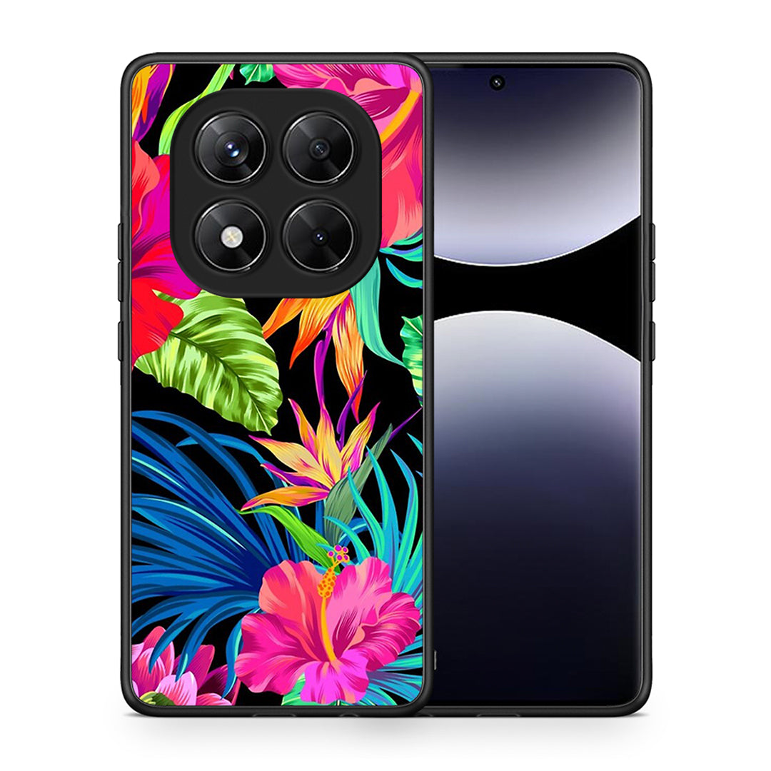 Θήκη Xiaomi Redmi Note 14 Pro 5G / Poco X7 Tropical Flowers από τη Smartfits με σχέδιο στο πίσω μέρος και μαύρο περίβλημα | Xiaomi Redmi Note 14 Pro 5G / Poco X7 Tropical Flowers case with colorful back and black bezels