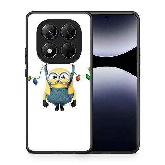 Θήκη Xiaomi Redmi Note 14 Pro 5G / Poco X7 Xmas Minion Lights από τη Smartfits με σχέδιο στο πίσω μέρος και μαύρο περίβλημα | Xiaomi Redmi Note 14 Pro 5G / Poco X7 Xmas Minion Lights case with colorful back and black bezels