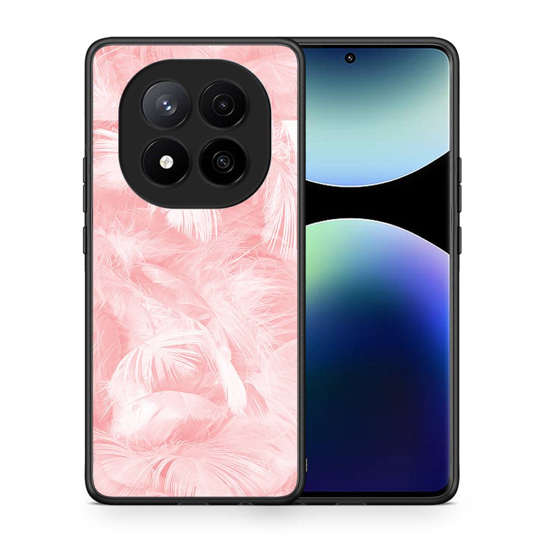 Θήκη Xiaomi Redmi Note 14 Pro Plus 5G Pink Feather Boho από τη Smartfits με σχέδιο στο πίσω μέρος και μαύρο περίβλημα | Xiaomi Redmi Note 14 Pro Plus 5G Pink Feather Boho case with colorful back and black bezels
