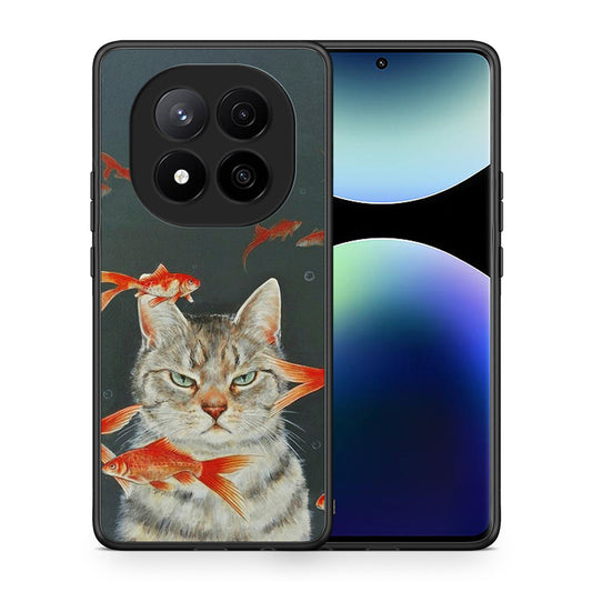 Θήκη Xiaomi Redmi Note 14 Pro Plus 5G Cat Goldfish από τη Smartfits με σχέδιο στο πίσω μέρος και μαύρο περίβλημα | Xiaomi Redmi Note 14 Pro Plus 5G Cat Goldfish case with colorful back and black bezels