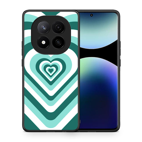 Θήκη Xiaomi Redmi Note 14 Pro Plus 5G Green Hearts από τη Smartfits με σχέδιο στο πίσω μέρος και μαύρο περίβλημα | Xiaomi Redmi Note 14 Pro Plus 5G Green Hearts case with colorful back and black bezels