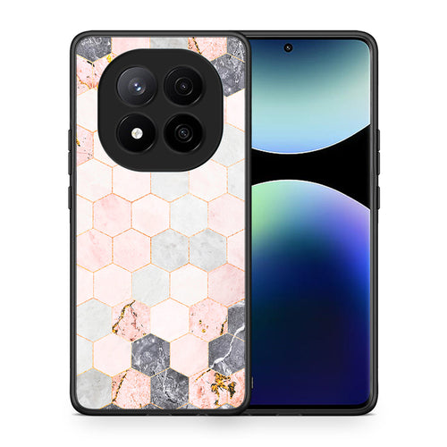 Θήκη Xiaomi Redmi Note 14 Pro Plus 5G Hexagon Pink Marble από τη Smartfits με σχέδιο στο πίσω μέρος και μαύρο περίβλημα | Xiaomi Redmi Note 14 Pro Plus 5G Hexagon Pink Marble case with colorful back and black bezels
