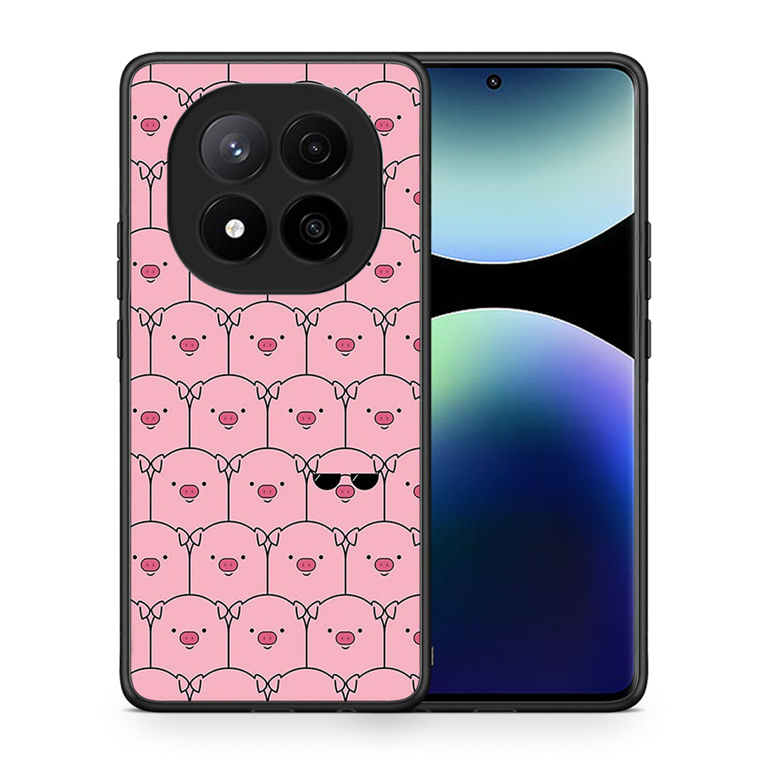 Θήκη Xiaomi Redmi Note 14 Pro Plus 5G Pig Glasses από τη Smartfits με σχέδιο στο πίσω μέρος και μαύρο περίβλημα | Xiaomi Redmi Note 14 Pro Plus 5G Pig Glasses case with colorful back and black bezels