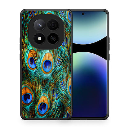 Θήκη Xiaomi Redmi Note 14 Pro Plus 5G Real Peacock Feathers από τη Smartfits με σχέδιο στο πίσω μέρος και μαύρο περίβλημα | Xiaomi Redmi Note 14 Pro Plus 5G Real Peacock Feathers case with colorful back and black bezels