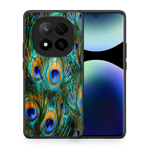 Θήκη Xiaomi Redmi Note 14 Pro Plus 5G Real Peacock Feathers από τη Smartfits με σχέδιο στο πίσω μέρος και μαύρο περίβλημα | Xiaomi Redmi Note 14 Pro Plus 5G Real Peacock Feathers case with colorful back and black bezels