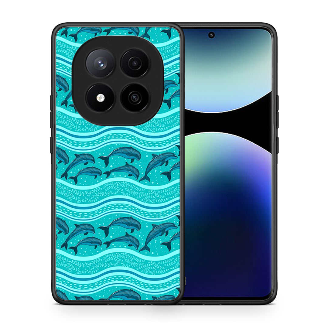 Θήκη Xiaomi Redmi Note 14 Pro Plus 5G Swimming Dolphins από τη Smartfits με σχέδιο στο πίσω μέρος και μαύρο περίβλημα | Xiaomi Redmi Note 14 Pro Plus 5G Swimming Dolphins case with colorful back and black bezels