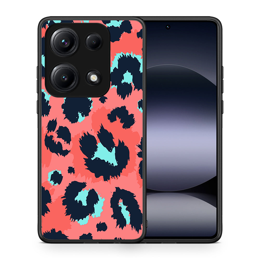 Θήκη Xiaomi Redmi Note 14S Pink Leopard Animal από τη Smartfits με σχέδιο στο πίσω μέρος και μαύρο περίβλημα | Xiaomi Redmi Note 14S Pink Leopard Animal case with colorful back and black bezels