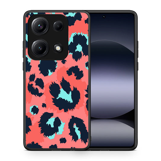 Θήκη Xiaomi Redmi Note 14S Pink Leopard Animal από τη Smartfits με σχέδιο στο πίσω μέρος και μαύρο περίβλημα | Xiaomi Redmi Note 14S Pink Leopard Animal case with colorful back and black bezels