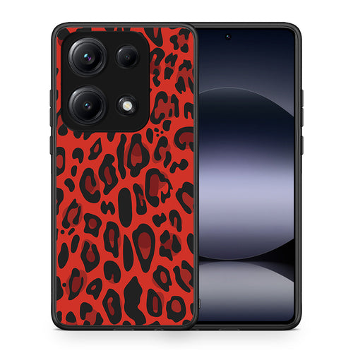 Θήκη Xiaomi Redmi Note 14S Red Leopard Animal από τη Smartfits με σχέδιο στο πίσω μέρος και μαύρο περίβλημα | Xiaomi Redmi Note 14S Red Leopard Animal case with colorful back and black bezels