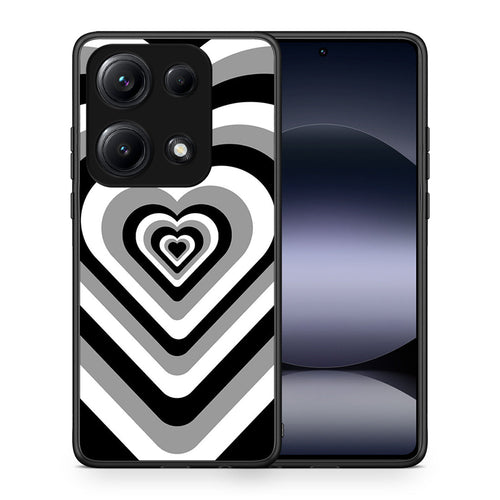 Θήκη Xiaomi Redmi Note 14S Black Hearts από τη Smartfits με σχέδιο στο πίσω μέρος και μαύρο περίβλημα | Xiaomi Redmi Note 14S Black Hearts case with colorful back and black bezels