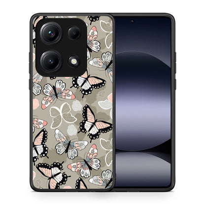 Θήκη Xiaomi Redmi Note 14S Butterflies Boho από τη Smartfits με σχέδιο στο πίσω μέρος και μαύρο περίβλημα | Xiaomi Redmi Note 14S Butterflies Boho case with colorful back and black bezels