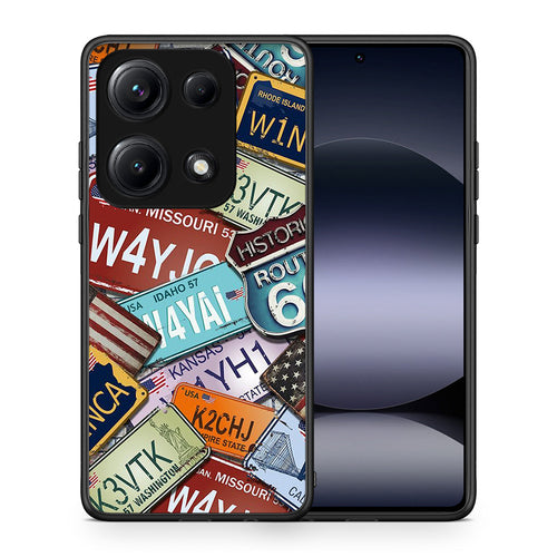 Θήκη Xiaomi Redmi Note 14S Car Plates από τη Smartfits με σχέδιο στο πίσω μέρος και μαύρο περίβλημα | Xiaomi Redmi Note 14S Car Plates case with colorful back and black bezels