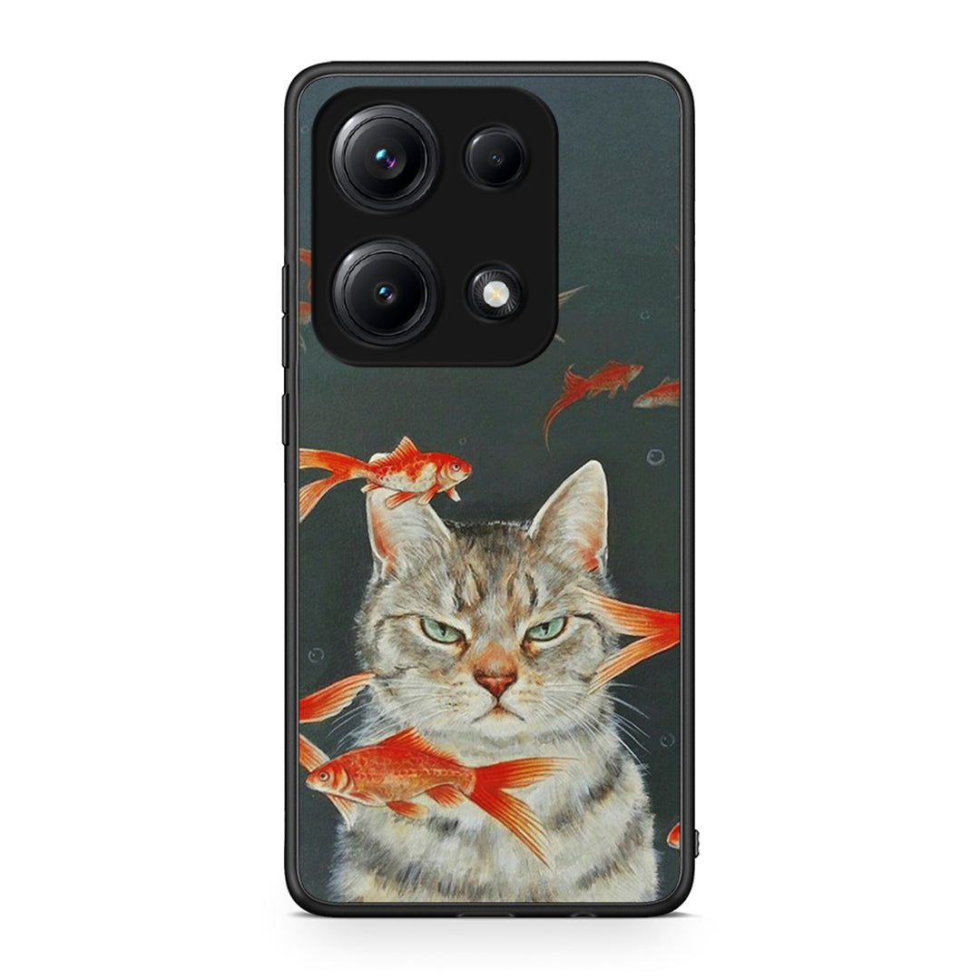 Xiaomi Redmi Note 14S Cat Goldfish θήκη από τη Smartfits με σχέδιο στο πίσω μέρος και μαύρο περίβλημα | Smartphone case with colorful back and black bezels by Smartfits