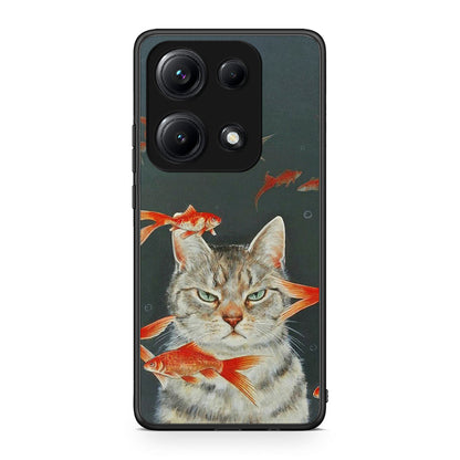 Xiaomi Redmi Note 14S Cat Goldfish θήκη από τη Smartfits με σχέδιο στο πίσω μέρος και μαύρο περίβλημα | Smartphone case with colorful back and black bezels by Smartfits