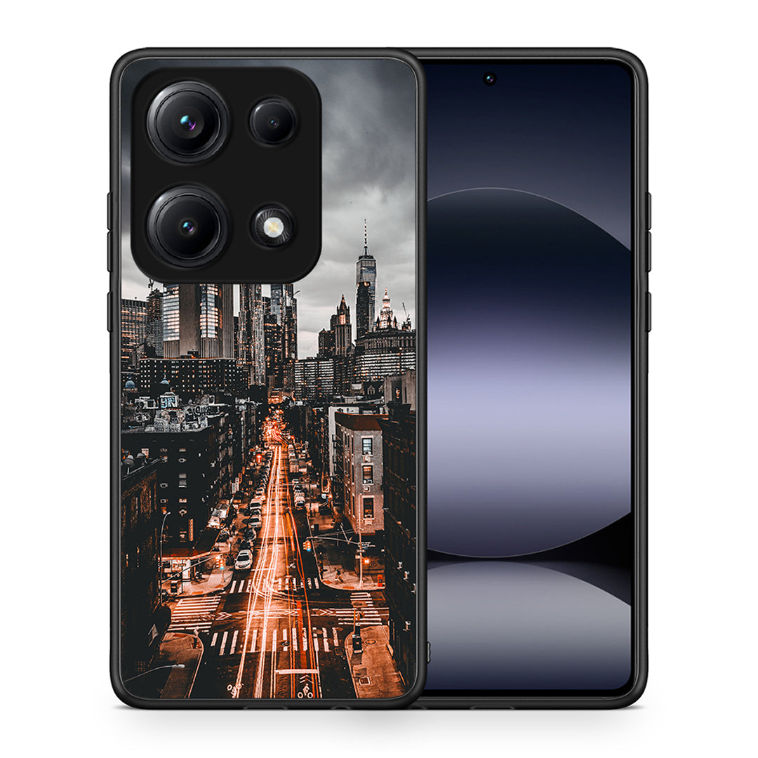 Θήκη Xiaomi Redmi Note 14S City Lights από τη Smartfits με σχέδιο στο πίσω μέρος και μαύρο περίβλημα | Xiaomi Redmi Note 14S City Lights case with colorful back and black bezels