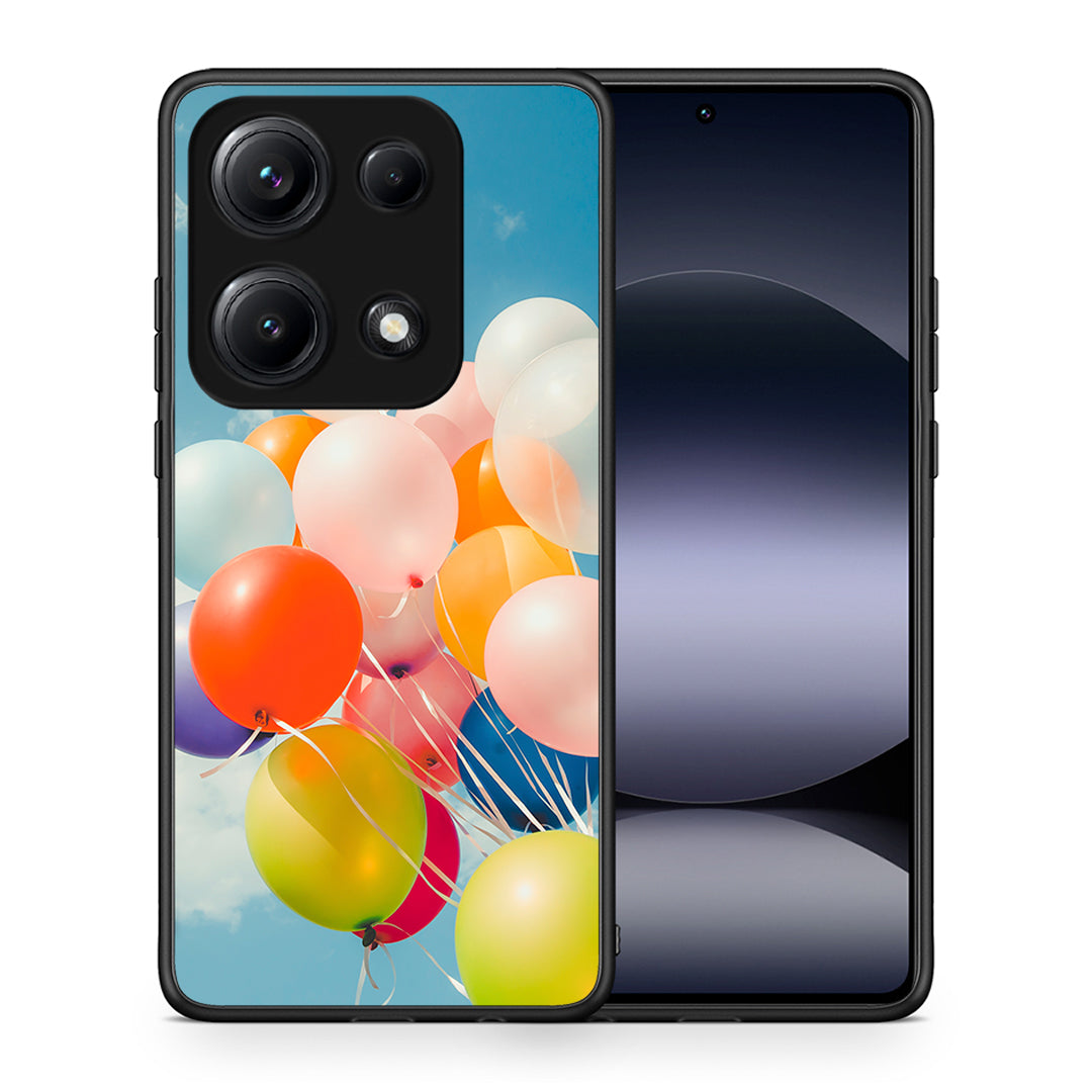 Θήκη Xiaomi Redmi Note 14S Colorful Balloons από τη Smartfits με σχέδιο στο πίσω μέρος και μαύρο περίβλημα | Xiaomi Redmi Note 14S Colorful Balloons case with colorful back and black bezels