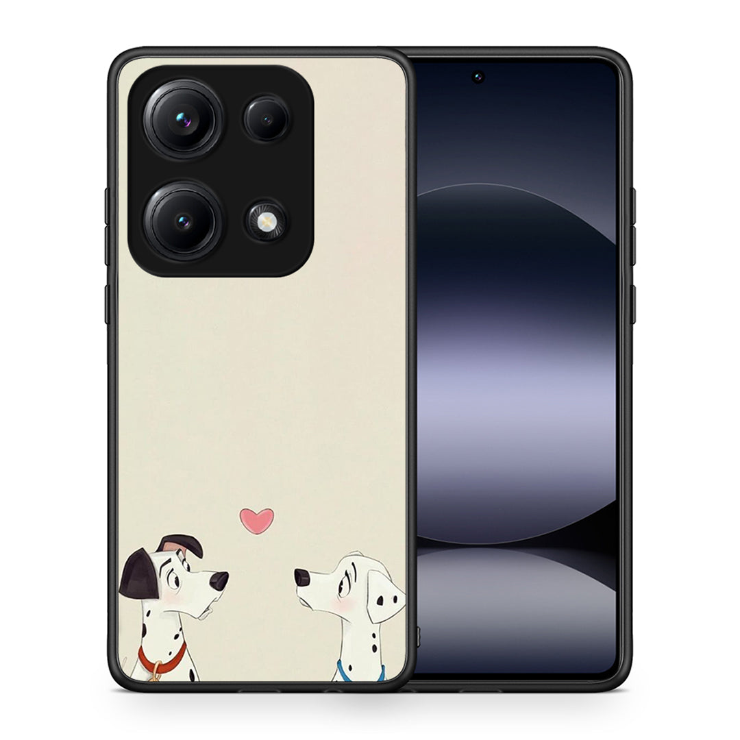 Θήκη Xiaomi Redmi Note 14S Dalmatians Love από τη Smartfits με σχέδιο στο πίσω μέρος και μαύρο περίβλημα | Xiaomi Redmi Note 14S Dalmatians Love case with colorful back and black bezels