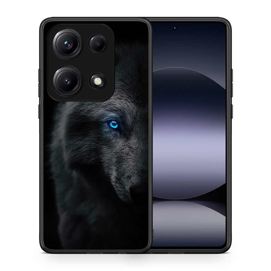 Θήκη Xiaomi Redmi Note 14S Dark Wolf από τη Smartfits με σχέδιο στο πίσω μέρος και μαύρο περίβλημα | Xiaomi Redmi Note 14S Dark Wolf case with colorful back and black bezels