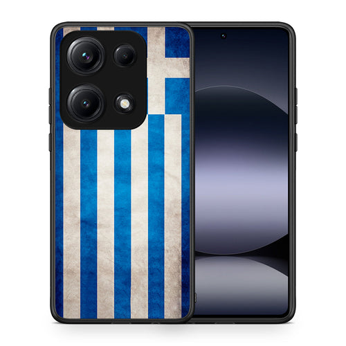 Θήκη Xiaomi Redmi Note 14S Greek Flag από τη Smartfits με σχέδιο στο πίσω μέρος και μαύρο περίβλημα | Xiaomi Redmi Note 14S Greek Flag case with colorful back and black bezels