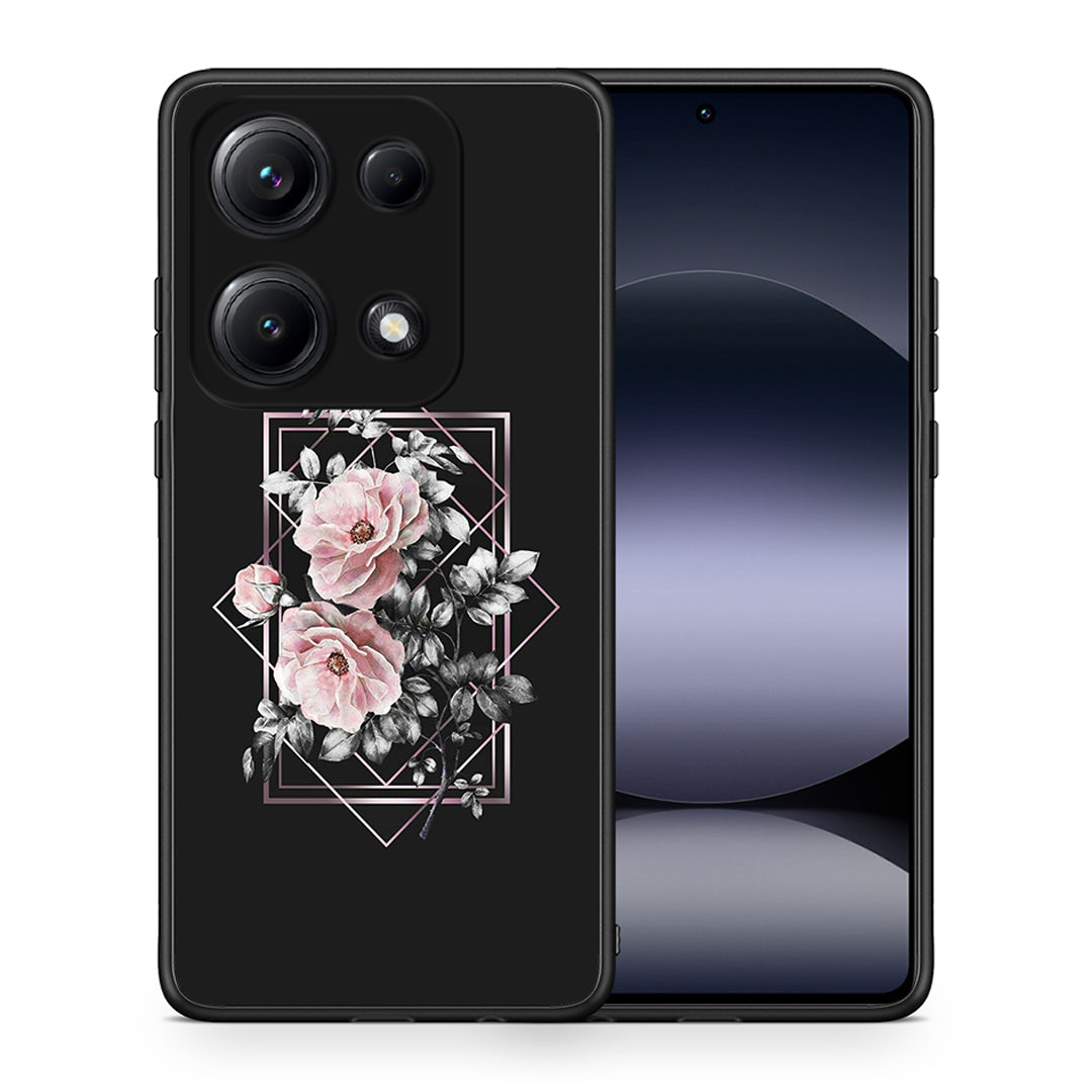Θήκη Xiaomi Redmi Note 14S Frame Flower από τη Smartfits με σχέδιο στο πίσω μέρος και μαύρο περίβλημα | Xiaomi Redmi Note 14S Frame Flower case with colorful back and black bezels