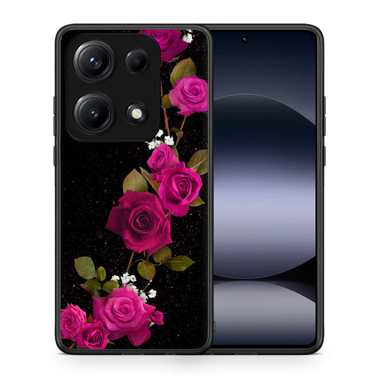 Θήκη Xiaomi Redmi Note 14S Red Roses Flower από τη Smartfits με σχέδιο στο πίσω μέρος και μαύρο περίβλημα | Xiaomi Redmi Note 14S Red Roses Flower case with colorful back and black bezels