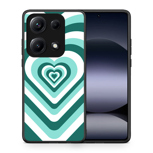 Θήκη Xiaomi Redmi Note 14S Green Hearts από τη Smartfits με σχέδιο στο πίσω μέρος και μαύρο περίβλημα | Xiaomi Redmi Note 14S Green Hearts case with colorful back and black bezels