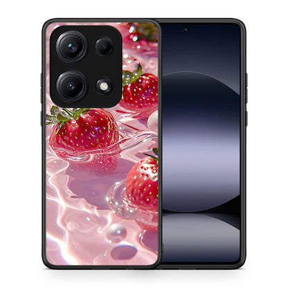 Θήκη Xiaomi Redmi Note 14S Juicy Strawberries από τη Smartfits με σχέδιο στο πίσω μέρος και μαύρο περίβλημα | Xiaomi Redmi Note 14S Juicy Strawberries case with colorful back and black bezels