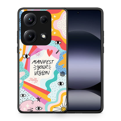 Θήκη Xiaomi Redmi Note 14S Manifest Your Vision από τη Smartfits με σχέδιο στο πίσω μέρος και μαύρο περίβλημα | Xiaomi Redmi Note 14S Manifest Your Vision case with colorful back and black bezels
