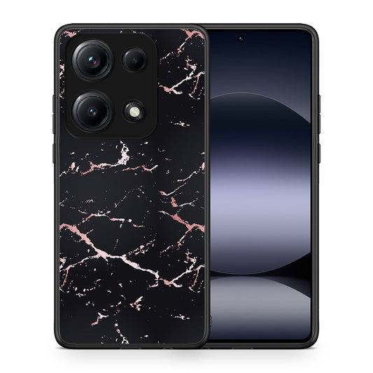 Θήκη Xiaomi Redmi Note 14S Black Rosegold Marble από τη Smartfits με σχέδιο στο πίσω μέρος και μαύρο περίβλημα | Xiaomi Redmi Note 14S Black Rosegold Marble case with colorful back and black bezels