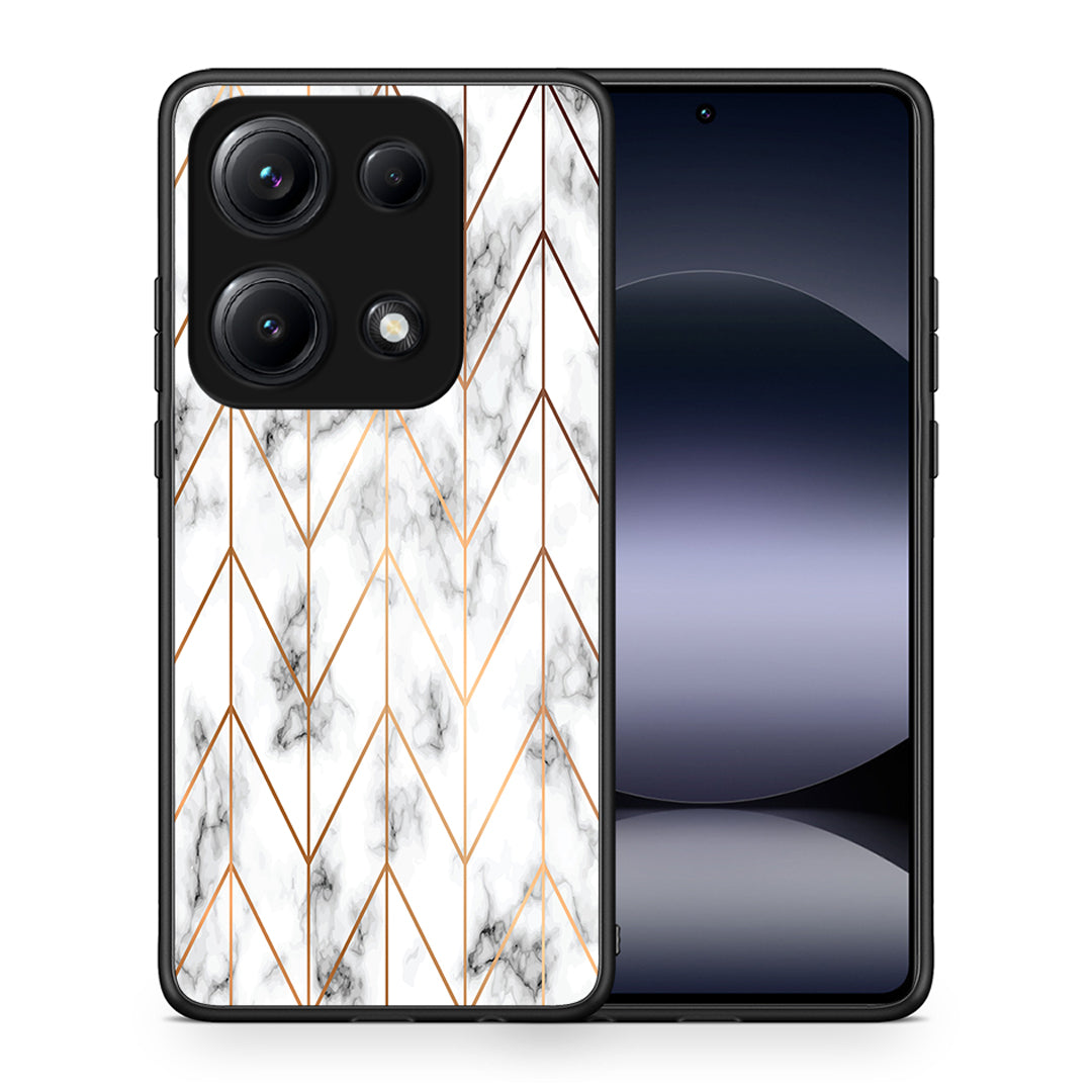 Θήκη Xiaomi Redmi Note 14S Gold Geometric Marble από τη Smartfits με σχέδιο στο πίσω μέρος και μαύρο περίβλημα | Xiaomi Redmi Note 14S Gold Geometric Marble case with colorful back and black bezels