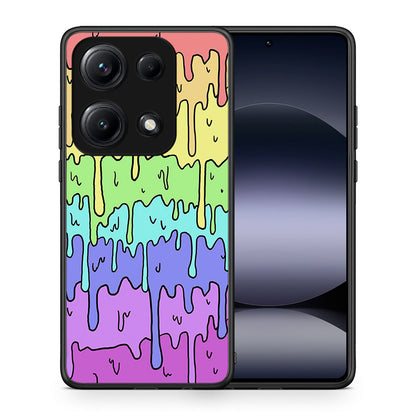 Θήκη Xiaomi Redmi Note 14S Melting Rainbow από τη Smartfits με σχέδιο στο πίσω μέρος και μαύρο περίβλημα | Xiaomi Redmi Note 14S Melting Rainbow case with colorful back and black bezels