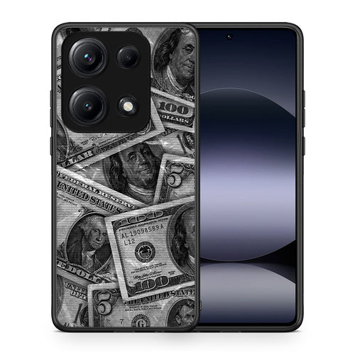 Θήκη Xiaomi Redmi Note 14S Money Dollars από τη Smartfits με σχέδιο στο πίσω μέρος και μαύρο περίβλημα | Xiaomi Redmi Note 14S Money Dollars case with colorful back and black bezels