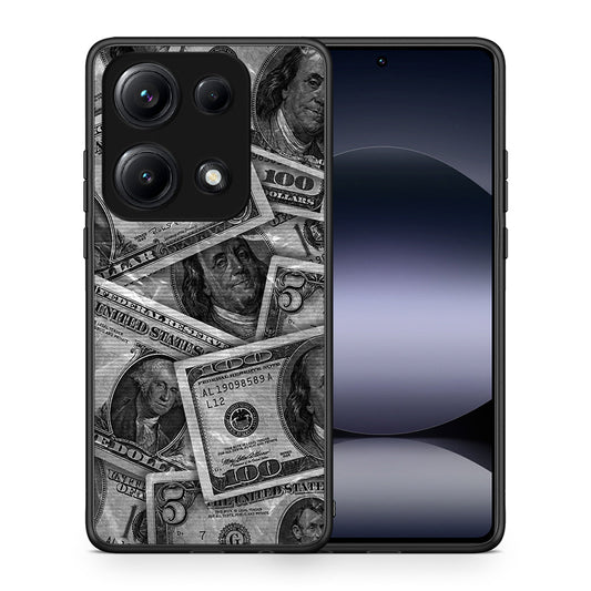 Θήκη Xiaomi Redmi Note 14S Money Dollars από τη Smartfits με σχέδιο στο πίσω μέρος και μαύρο περίβλημα | Xiaomi Redmi Note 14S Money Dollars case with colorful back and black bezels