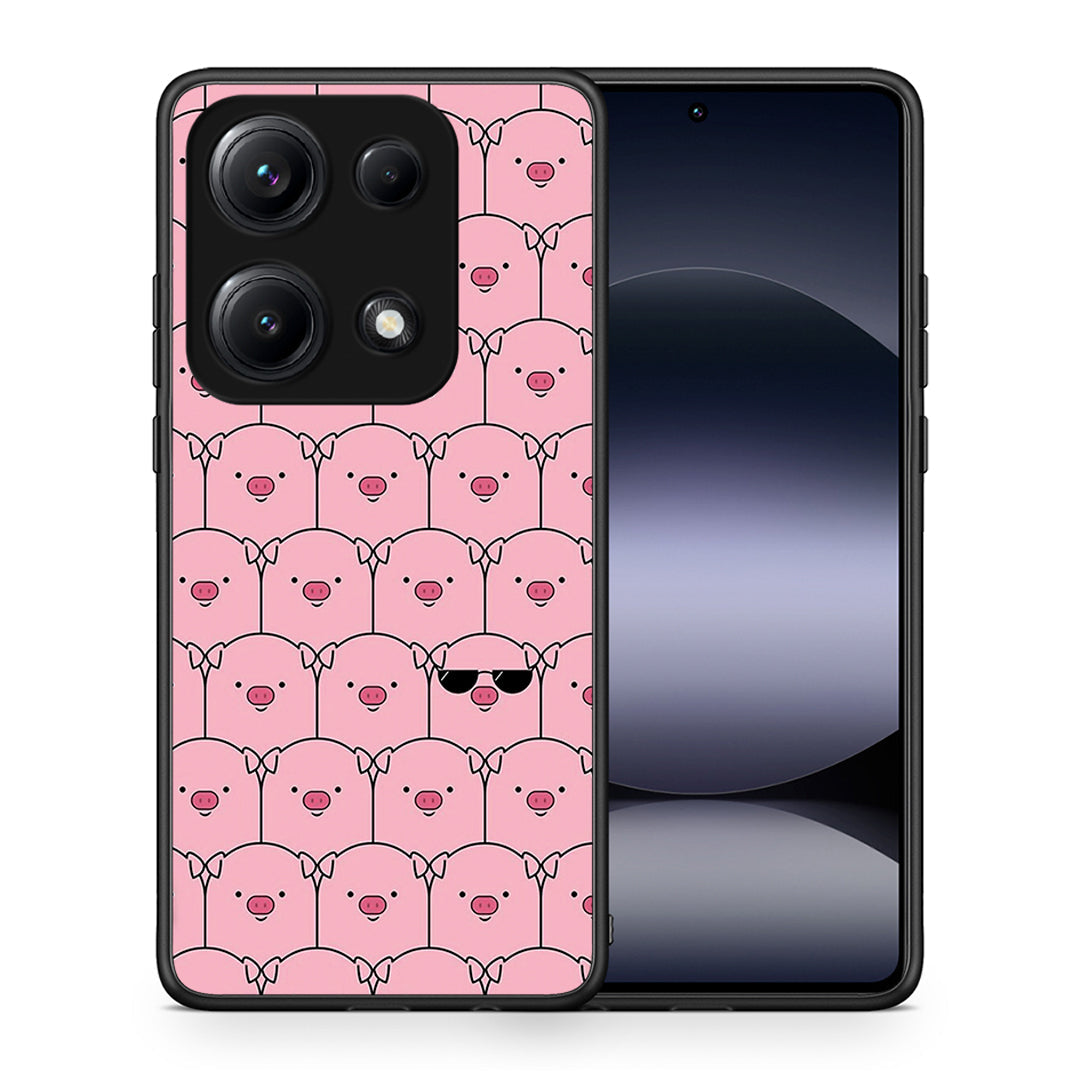 Θήκη Xiaomi Redmi Note 14S Pig Glasses από τη Smartfits με σχέδιο στο πίσω μέρος και μαύρο περίβλημα | Xiaomi Redmi Note 14S Pig Glasses case with colorful back and black bezels