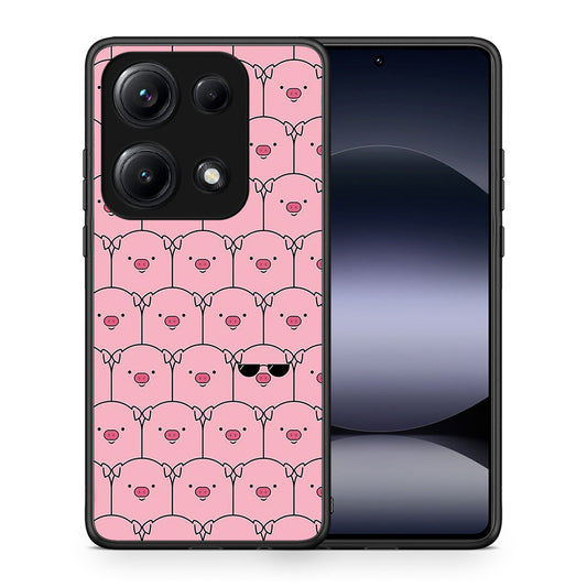 Θήκη Xiaomi Redmi Note 14S Pig Glasses από τη Smartfits με σχέδιο στο πίσω μέρος και μαύρο περίβλημα | Xiaomi Redmi Note 14S Pig Glasses case with colorful back and black bezels