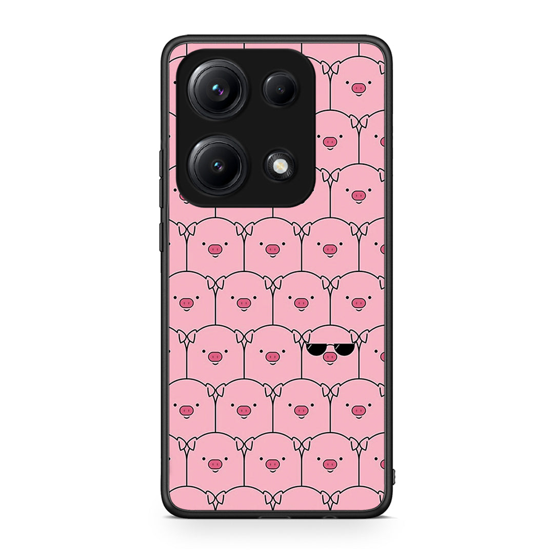 Xiaomi Redmi Note 14S Pig Glasses θήκη από τη Smartfits με σχέδιο στο πίσω μέρος και μαύρο περίβλημα | Smartphone case with colorful back and black bezels by Smartfits