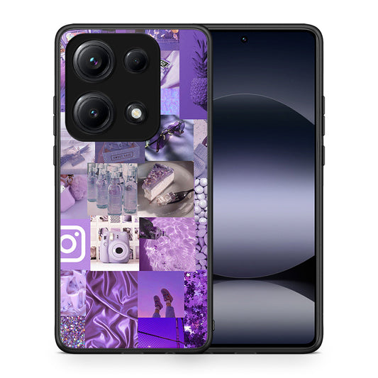 Θήκη Xiaomi Redmi Note 14S Purple Aesthetic Collage από τη Smartfits με σχέδιο στο πίσω μέρος και μαύρο περίβλημα | Xiaomi Redmi Note 14S Purple Aesthetic Collage case with colorful back and black bezels