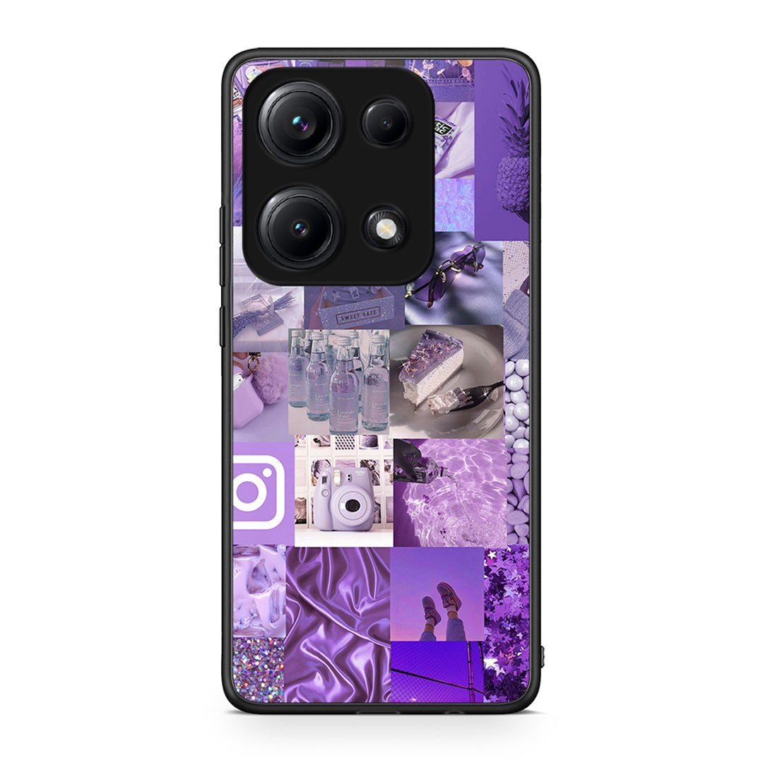 Xiaomi Redmi Note 14S Purple Aesthetic Collage θήκη από τη Smartfits με σχέδιο στο πίσω μέρος και μαύρο περίβλημα | Smartphone case with colorful back and black bezels by Smartfits