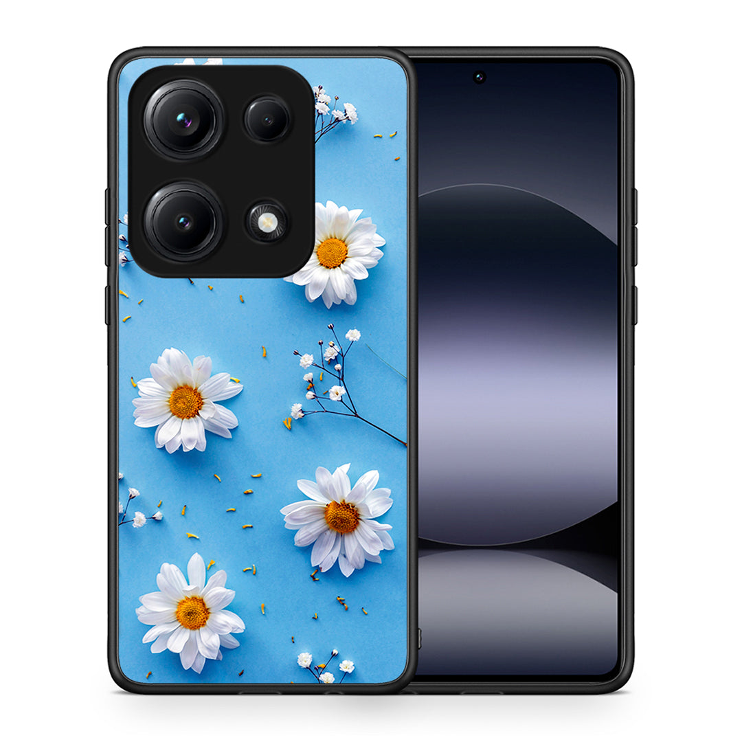 Θήκη Xiaomi Redmi Note 14S Real Daisies από τη Smartfits με σχέδιο στο πίσω μέρος και μαύρο περίβλημα | Xiaomi Redmi Note 14S Real Daisies case with colorful back and black bezels