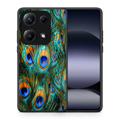 Θήκη Xiaomi Redmi Note 14S Real Peacock Feathers από τη Smartfits με σχέδιο στο πίσω μέρος και μαύρο περίβλημα | Xiaomi Redmi Note 14S Real Peacock Feathers case with colorful back and black bezels