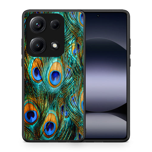 Θήκη Xiaomi Redmi Note 14S Real Peacock Feathers από τη Smartfits με σχέδιο στο πίσω μέρος και μαύρο περίβλημα | Xiaomi Redmi Note 14S Real Peacock Feathers case with colorful back and black bezels